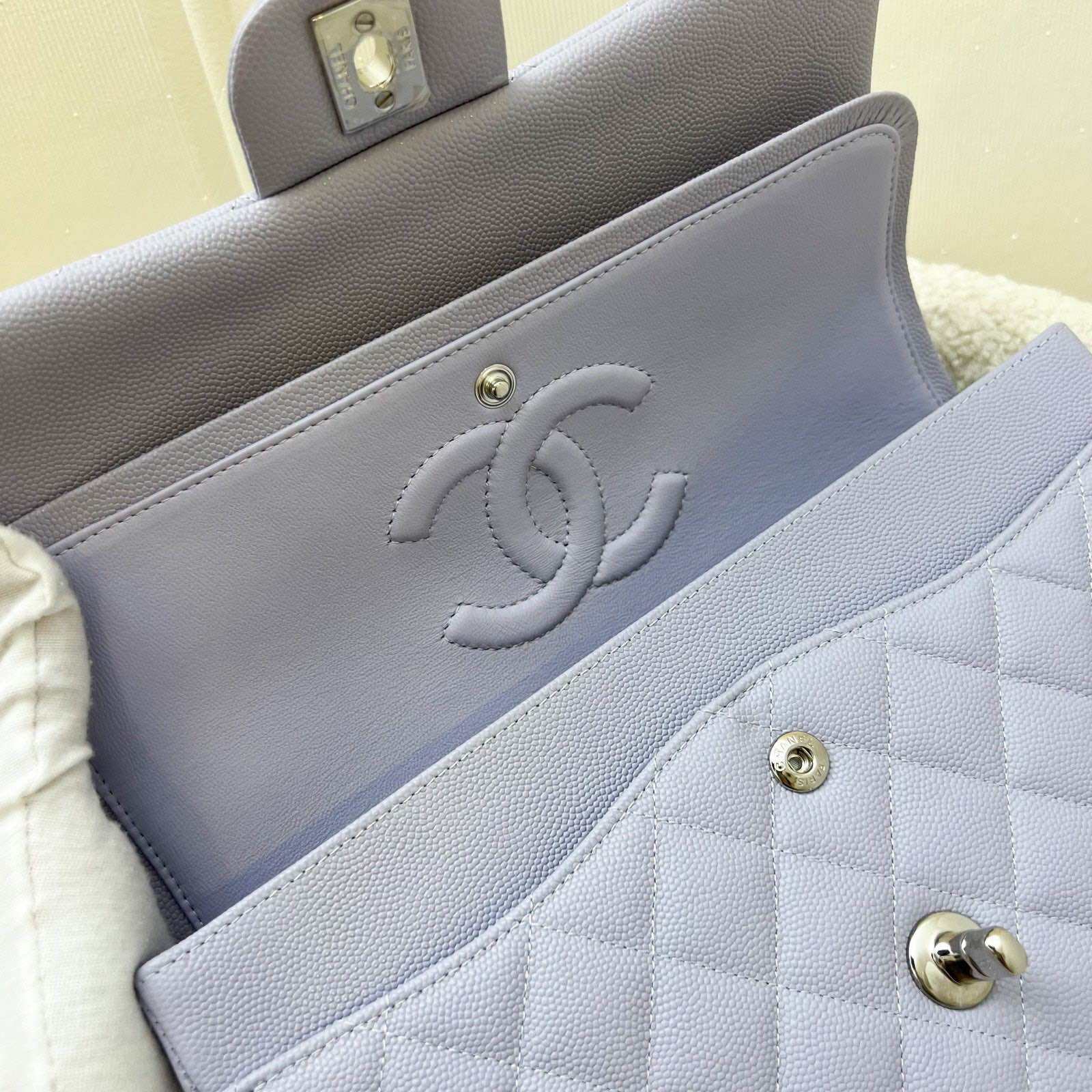 Chanel Medium Classic Flap CF in 21K Lilac Caviar and SHW · v11