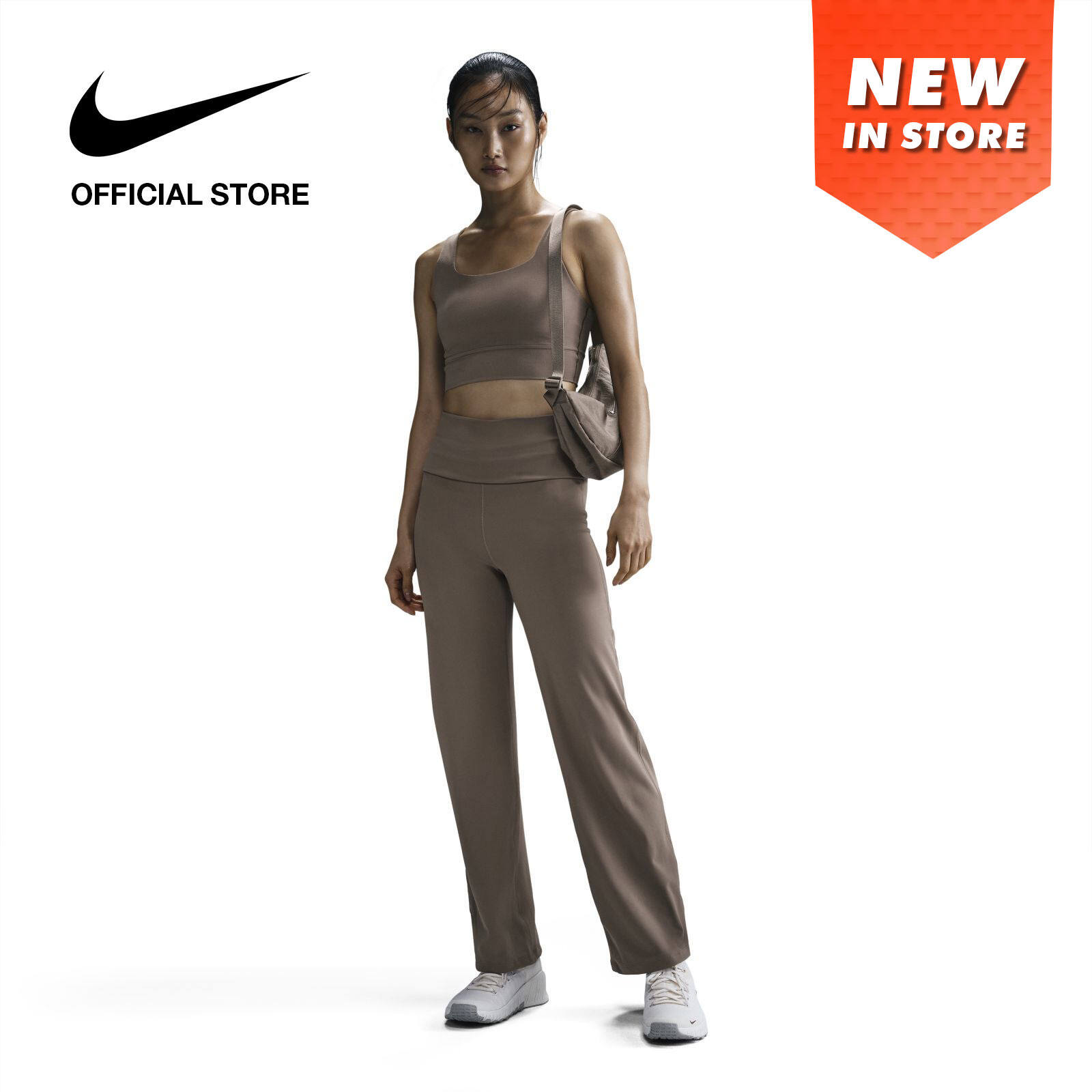 Pantalones Nike Dri-Fit One de cintura alta y plegables para mujer, marrón visón