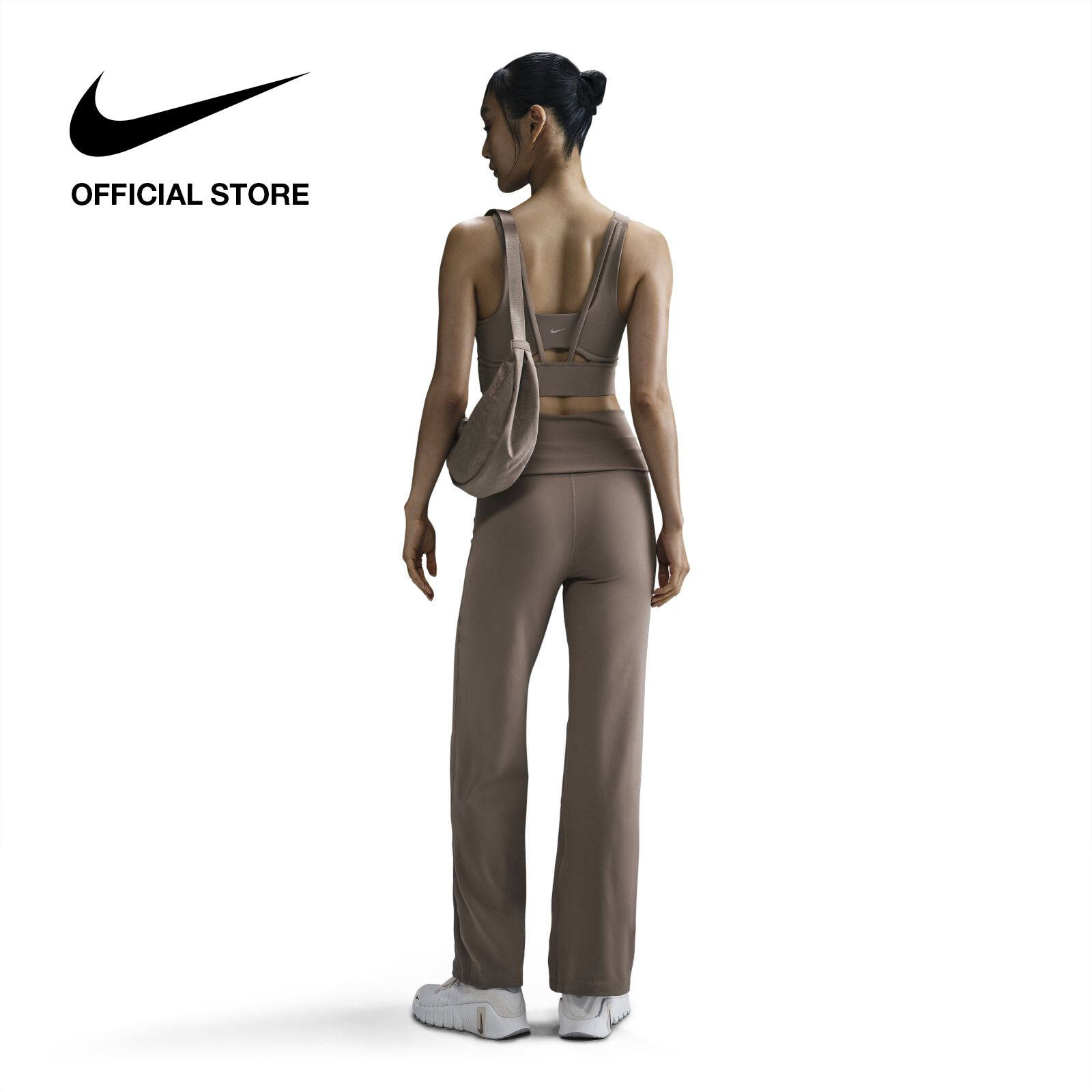 Nike Dri-Fit One Damenhose mit hoher Taille zum Umklappen — Nerzbraun