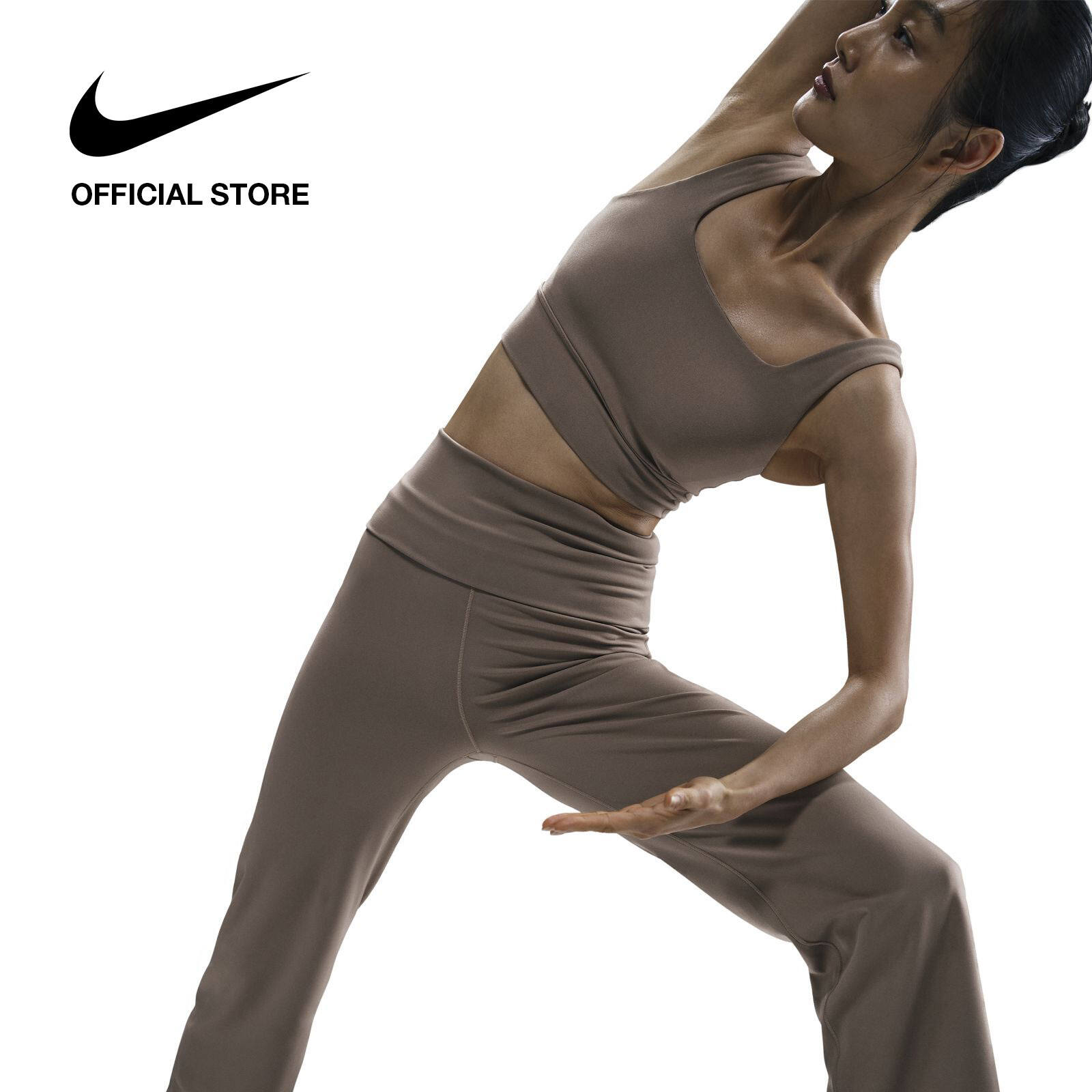 Nike Dri-Fit One Damenhose mit hoher Taille zum Umklappen — Nerzbraun