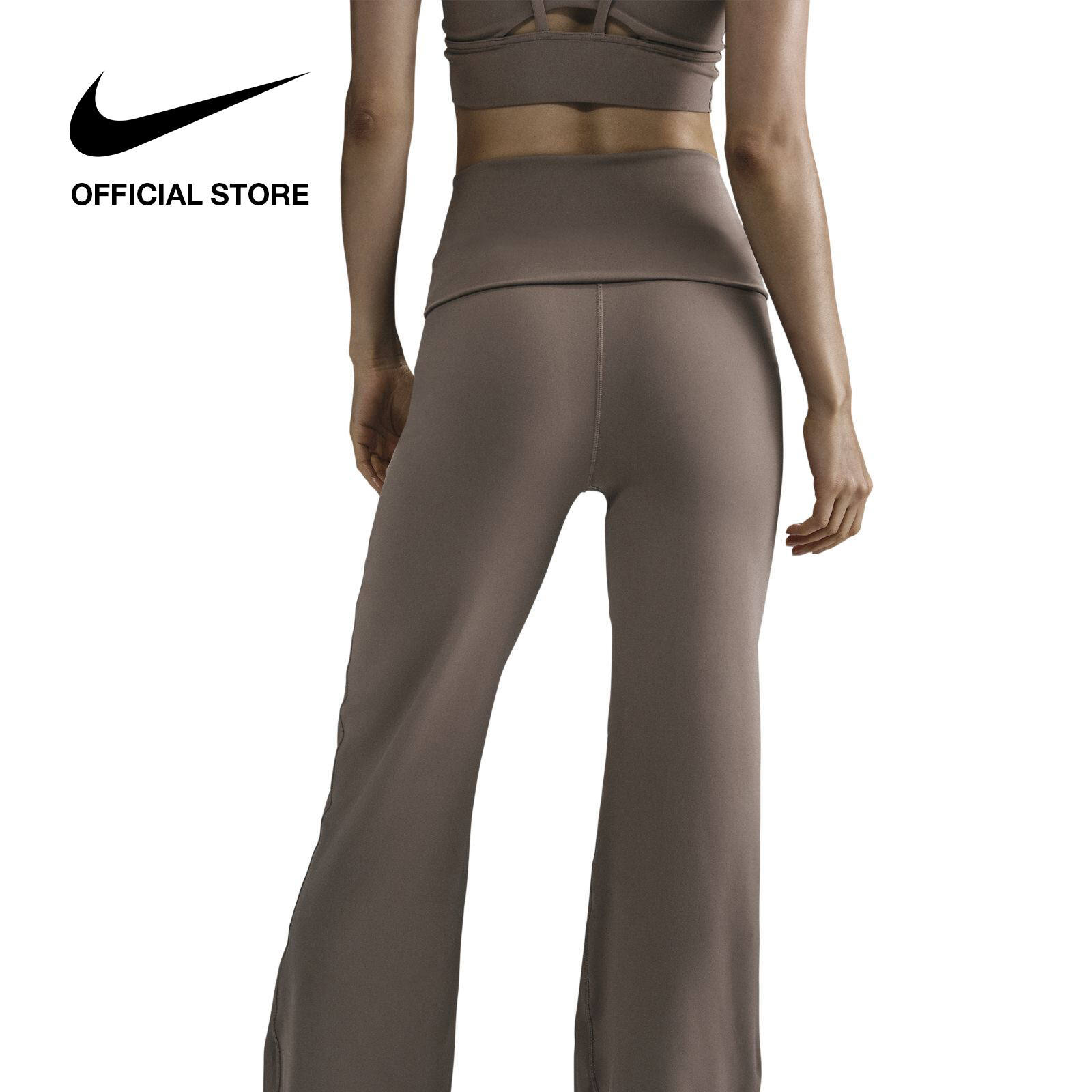 Nike Dri-Fit One Damenhose mit hoher Taille zum Umklappen — Nerzbraun