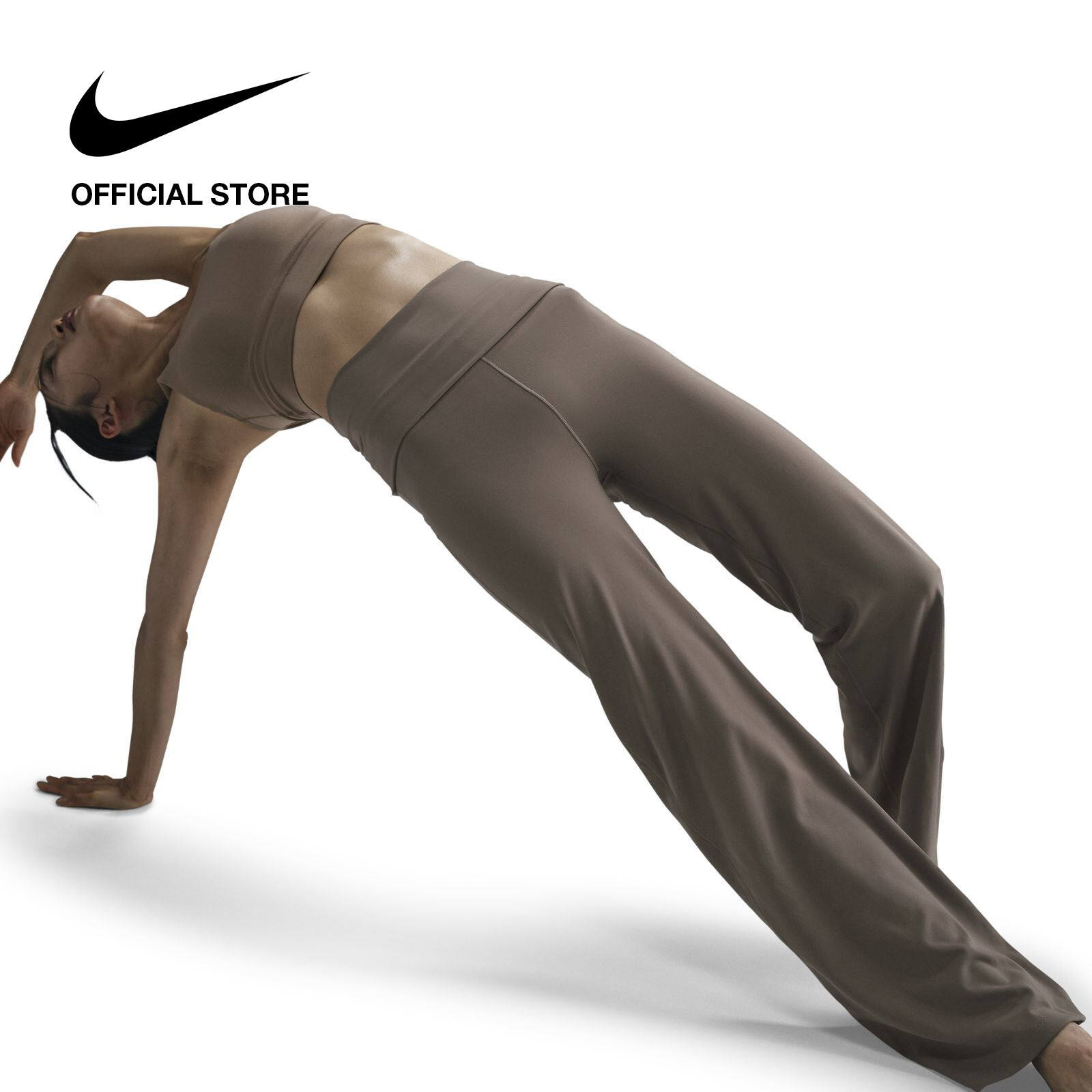 Nike Dri-Fit One Damenhose mit hoher Taille zum Umklappen — Nerzbraun