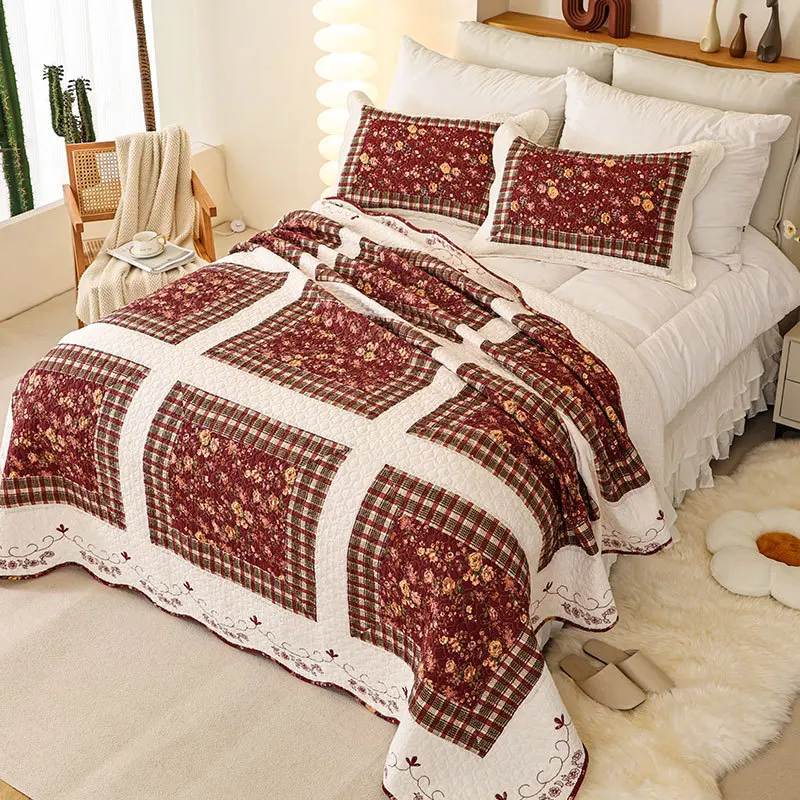 （Neues Produkt）CHAUSUB Neues Patchwork-Quilt-Set aus Baumwolle, 3-teilig, Tagesdecke auf dem Bett, bestickte Bettdecke in Queen-Size-Größe, gesteppter Bettbezug als Bettdekor