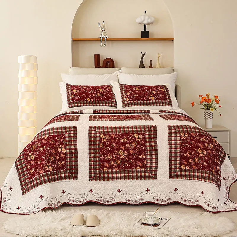 （Neues Produkt）CHAUSUB Neues Patchwork-Quilt-Set aus Baumwolle, 3-teilig, Tagesdecke auf dem Bett, bestickte Bettdecke in Queen-Size-Größe, gesteppter Bettbezug als Bettdekor
