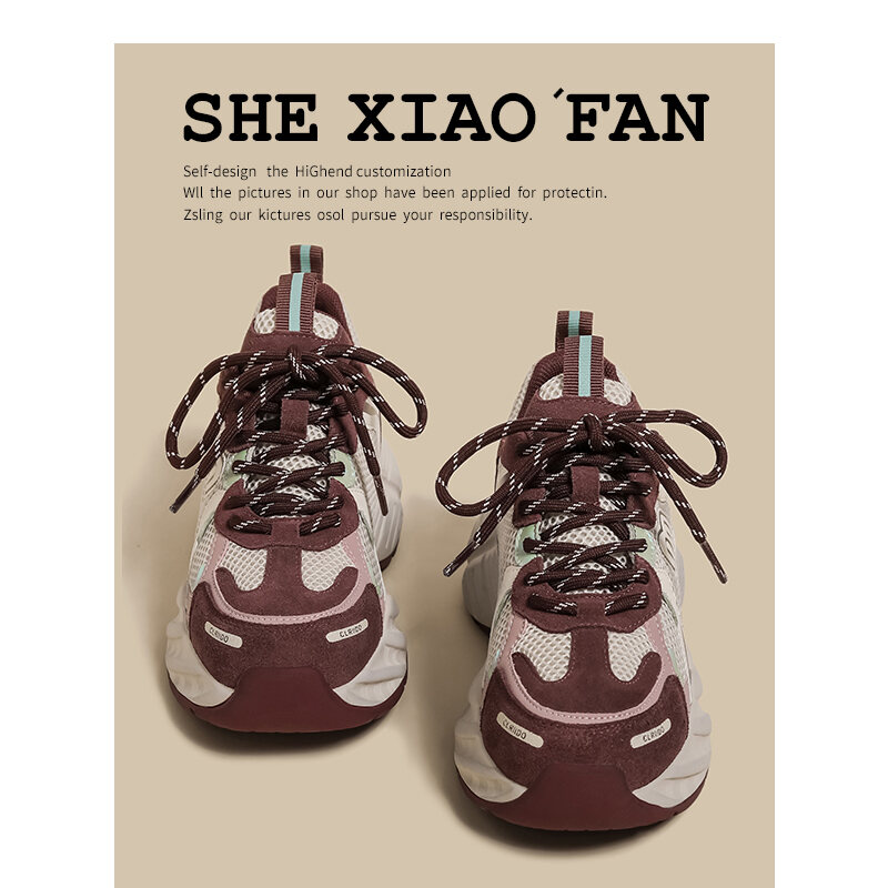 Scarpe da papà da donna con fondo spesso Abbigliamento sportivo casual Primavera 2025 Rosa Brutta e carina Tomaia in mesh con cuciture rialzate alla moda