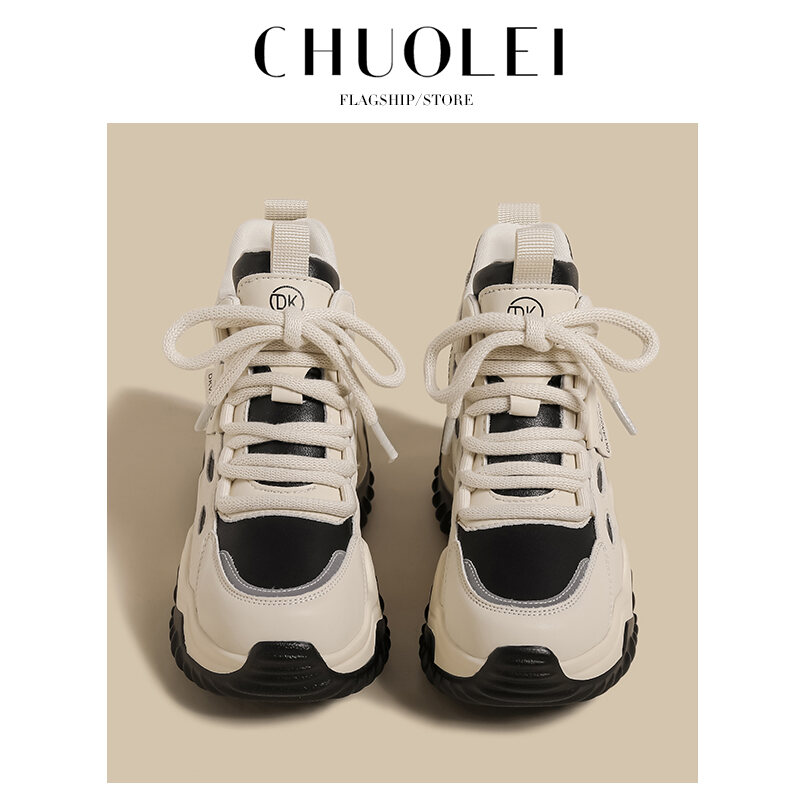 Women's High Top Dad Shoes Spring 2025 New Style Small Size White Hong Kong Style Splicing Thick Bottom Platform Casual Sports Shoes · v7
