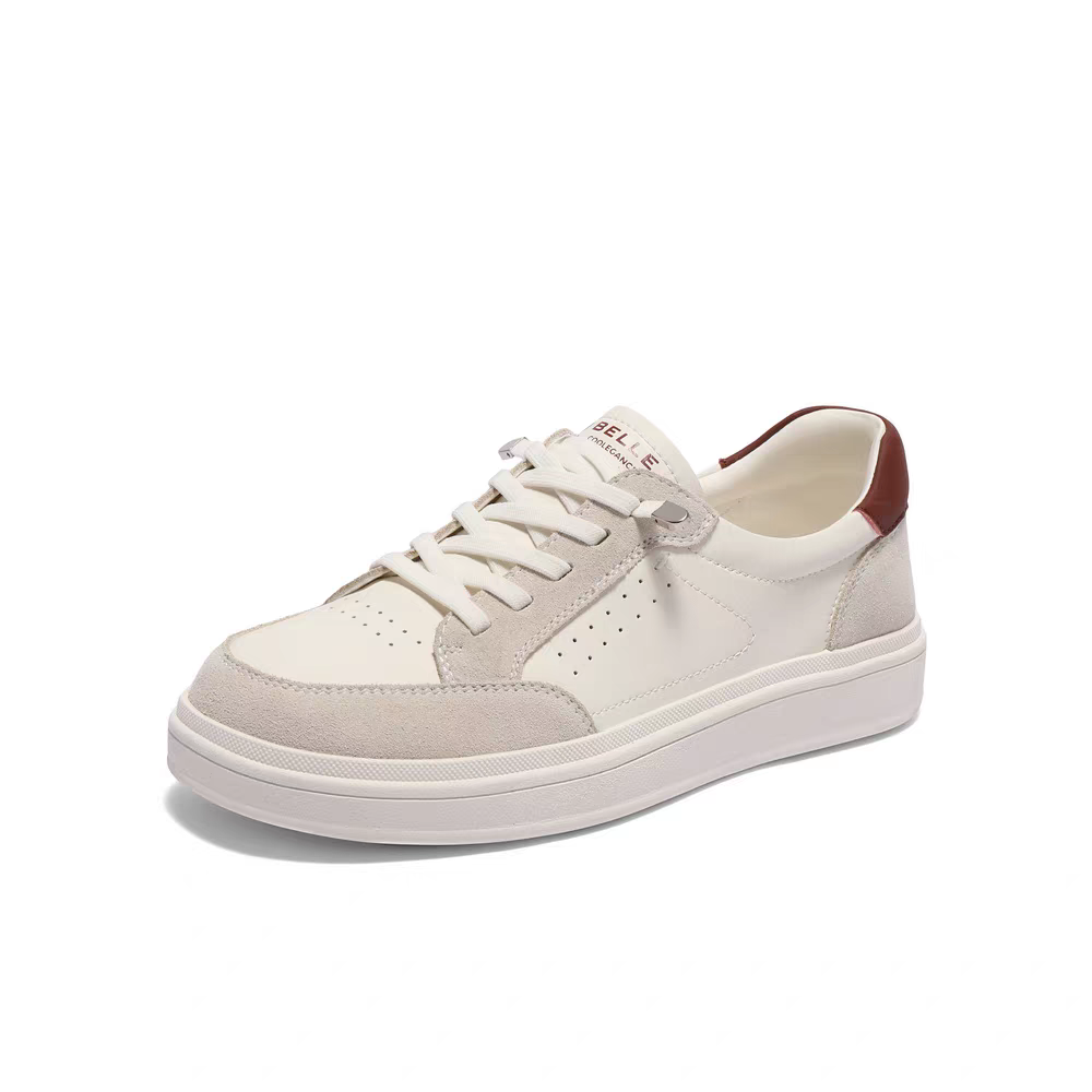 Belle Women's Thick Bottom Heightening Sneakers Summer 2025 New Color Block Sport Flat Shoes round Toe Low Heel Rubber Sole · v17