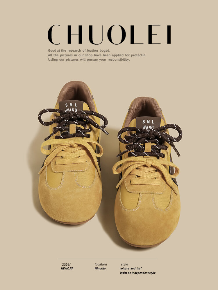 Buckled Laces Sporty Women's Shoes Mustard Yellow Ugly Cute Big Head Bread Casual Sports Shoes Spring 2025 Fashion Trend