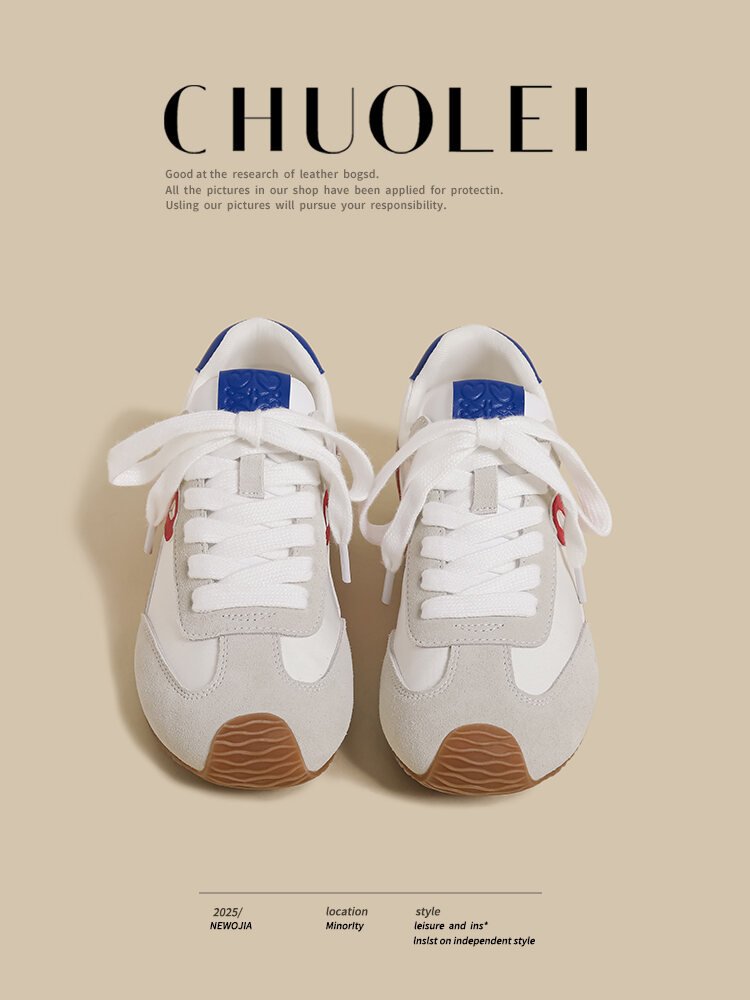 White Sporty Flat Bottom De Xin Women's Shoes Spring Autumn New Style Color Block Retro Dad Casual All-Match Running Shoes · v7