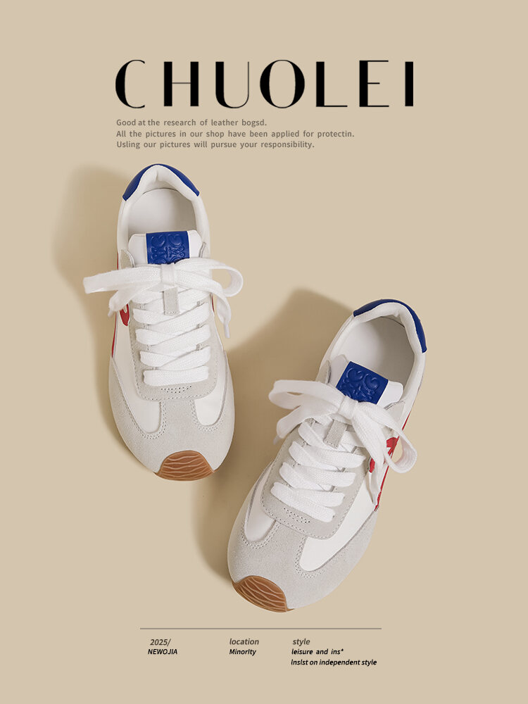 White Sporty Flat Bottom De Xin Women's Shoes Spring Autumn New Style Color Block Retro Dad Casual All-Match Running Shoes · v7
