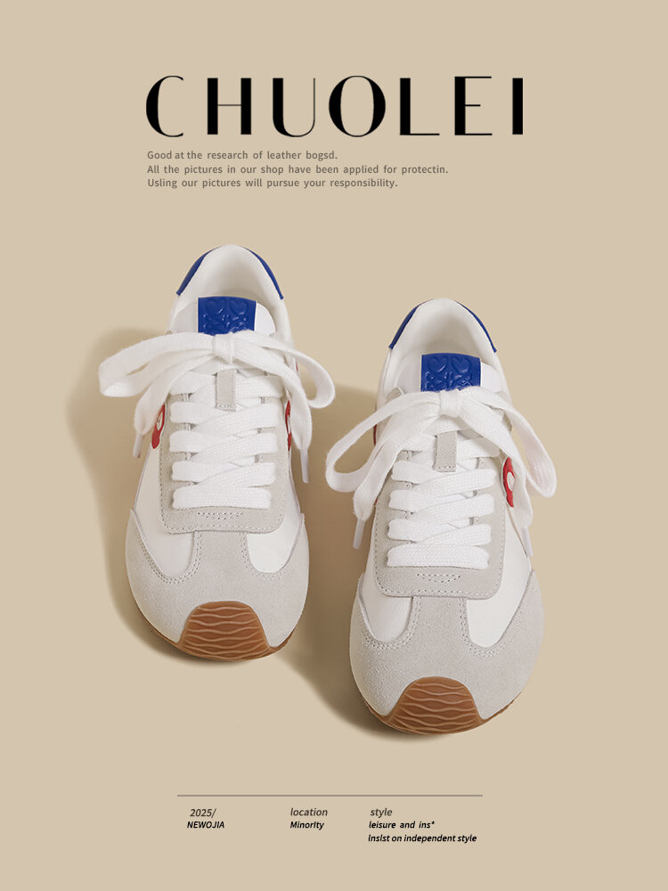 White Sporty Flat Bottom De Xin Women's Shoes Spring Autumn New Style Color Block Retro Dad Casual All-Match Running Shoes · v7