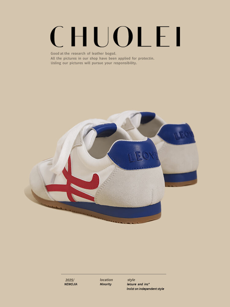 White Sporty Flat Bottom De Xin Women's Shoes Spring Autumn New Style Color Block Retro Dad Casual All-Match Running Shoes · v7