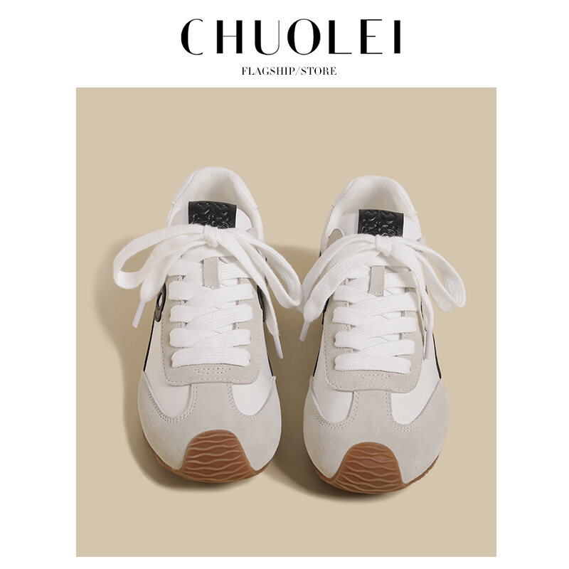 White Sporty Flat Bottom De Xin Women's Shoes Spring Autumn New Style Color Block Retro Dad Casual All-Match Running Shoes · v7