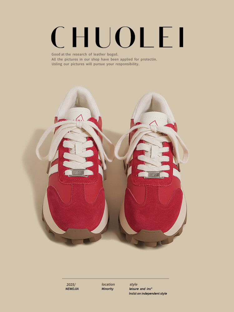 Women's Thick Bottom Agan Shoes Spring Autumn New Style Versatile Red Korean Version De Xin Casual Sports Dad Shoes