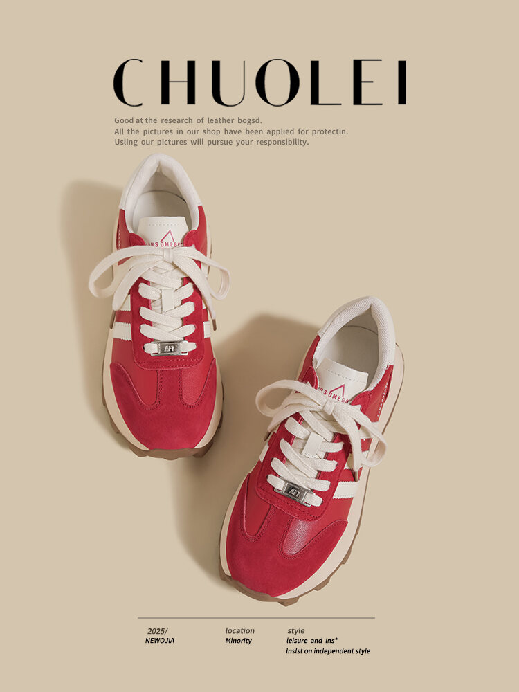 Women's Thick Bottom Agan Shoes Spring Autumn New Style Versatile Red Korean Version De Xin Casual Sports Dad Shoes · v10