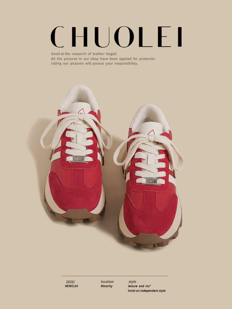 Women's Thick Bottom Agan Shoes Spring Autumn New Style Versatile Red Korean Version De Xin Casual Sports Dad Shoes · v10
