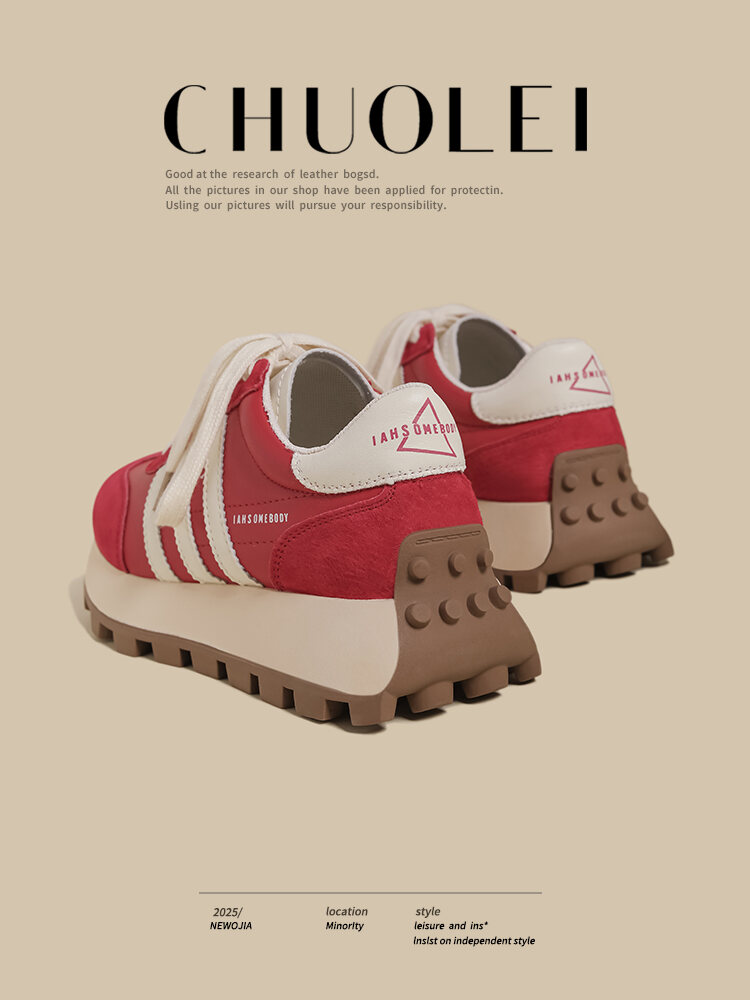 Women's Thick Bottom Agan Shoes Spring Autumn New Style Versatile Red Korean Version De Xin Casual Sports Dad Shoes · v10