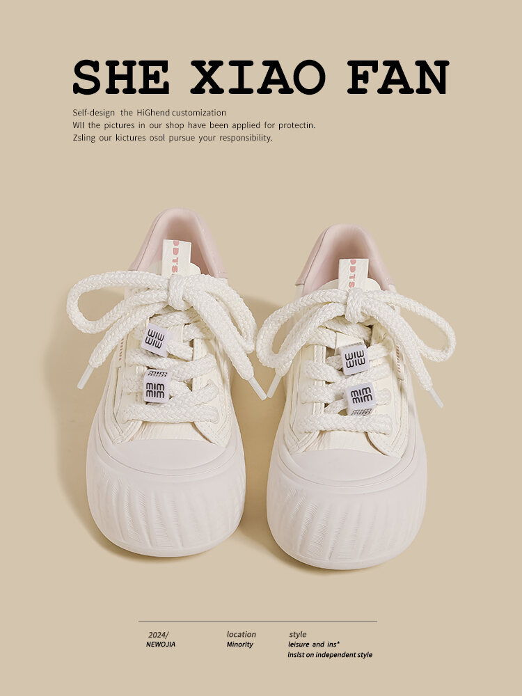 Women's Thick Bottom Sneakers Spring 2025 New Korean Style Versatile Cookie Shoes Student Casual Sports Board Shoes