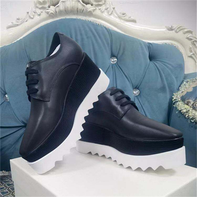 2025 New Women's Thick Bottom Star Shoes Leather Casual Slope Heel 8cm Platform Stella Platform Shoes Versatile Slip-On Shoes · v11
