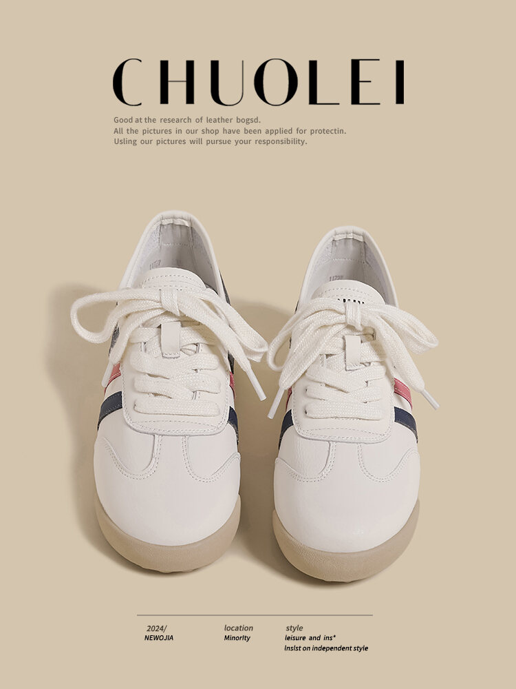 White Dequn Shoes Women's Casual Flat Bottom Sports Fashionable Spring Autumn New Style Versatile Dad Sneakers Comfortable Rubber Sole · v11