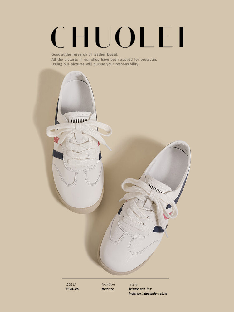 White Dequn Shoes Women's Casual Flat Bottom Sports Fashionable Spring Autumn New Style Versatile Dad Sneakers Comfortable Rubber Sole · v11