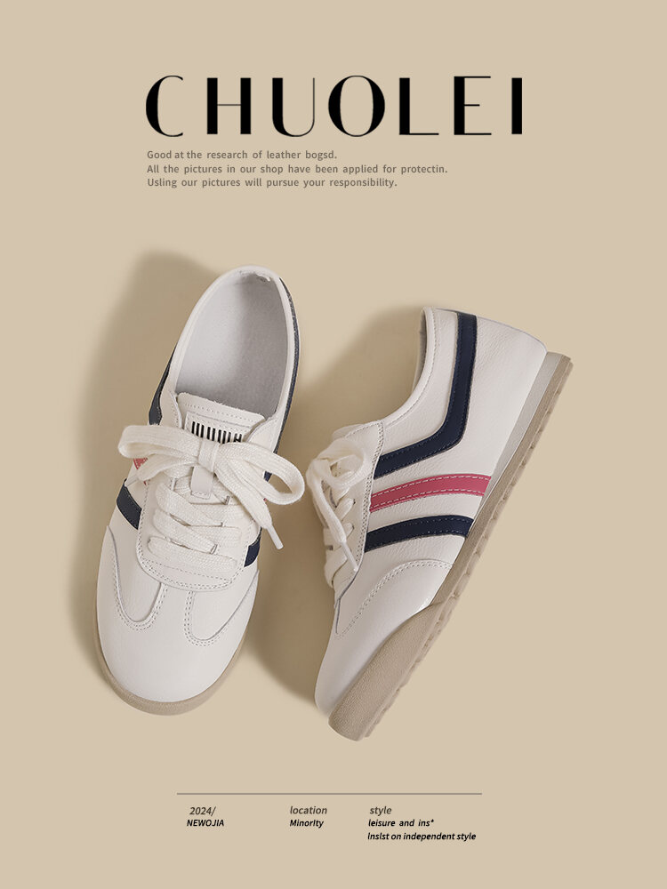 White Dequn Shoes Women's Casual Flat Bottom Sports Fashionable Spring Autumn New Style Versatile Dad Sneakers Comfortable Rubber Sole · v11