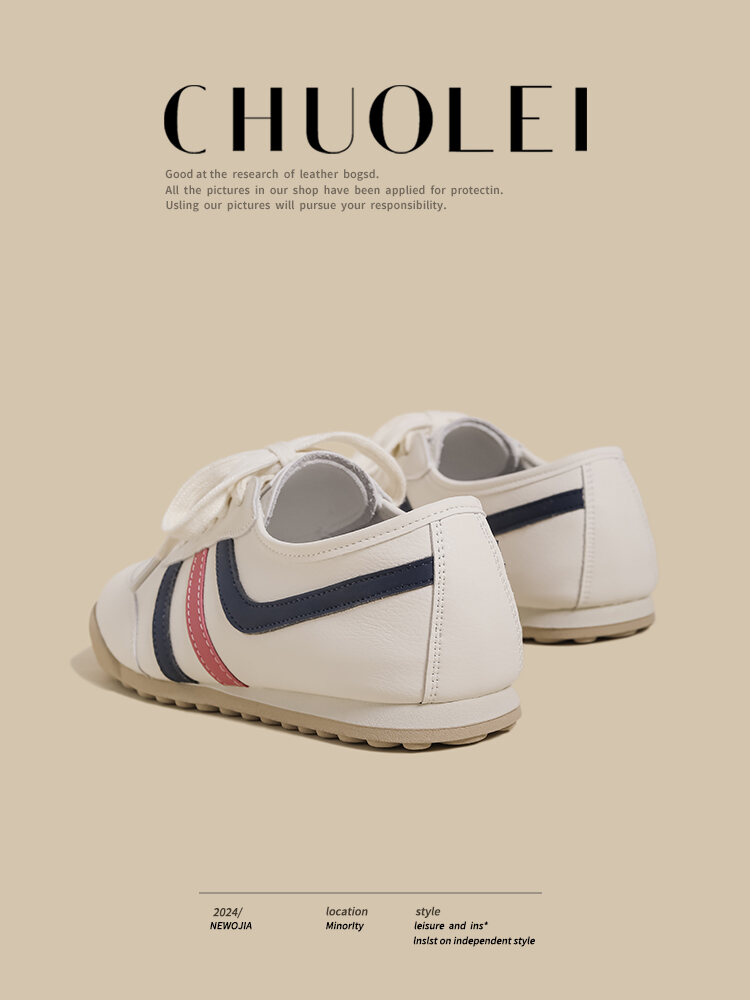 White Dequn Shoes Women's Casual Flat Bottom Sports Fashionable Spring Autumn New Style Versatile Dad Sneakers Comfortable Rubber Sole · v11
