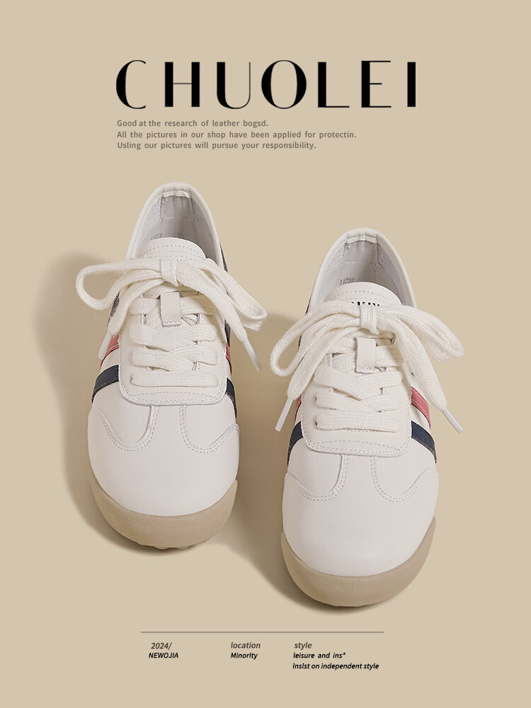 White Dequn Shoes Women's Casual Flat Bottom Sports Fashionable Spring Autumn New Style Versatile Dad Sneakers Comfortable Rubber Sole · v11
