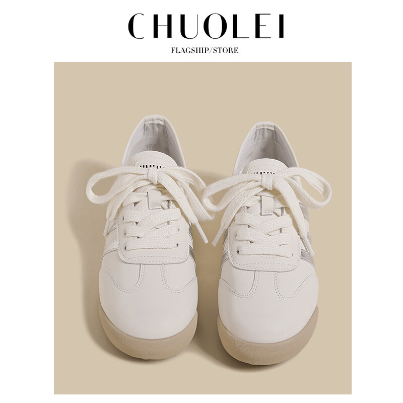 White Dequn Shoes Women's Casual Flat Bottom Sports Fashionable Spring Autumn New Style Versatile Dad Sneakers Comfortable Rubber Sole · v11