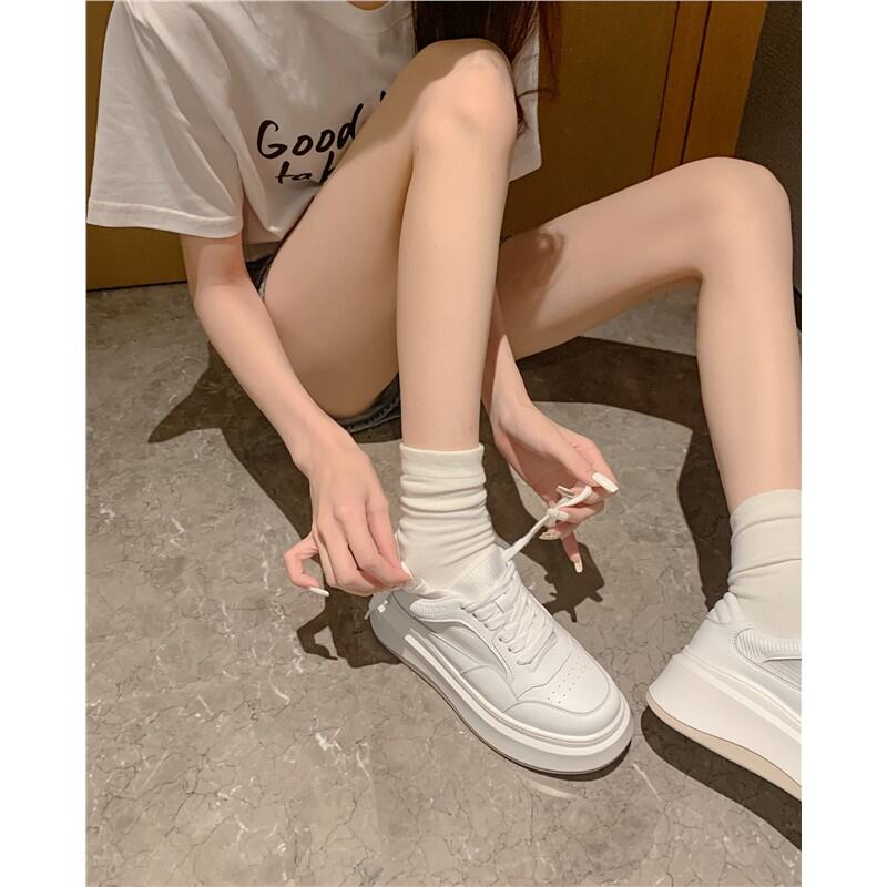 2025 New Thick Bottom round Toe Heightening Korean Style White Casual Board Shoes Women's Sneakers Lace-Up Sports Genuine Leather · v6