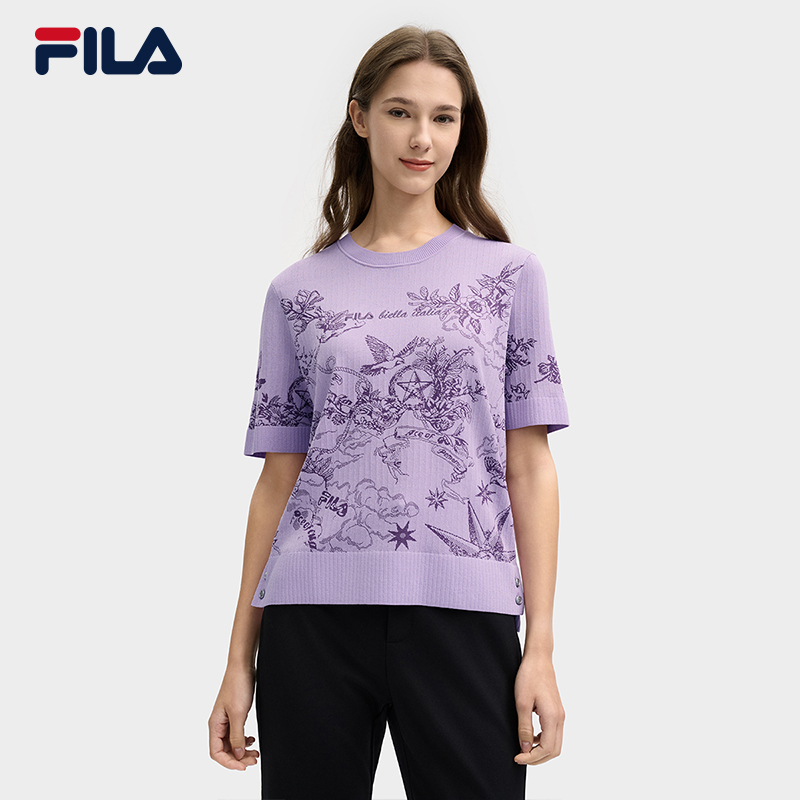 FILA CORE LIFESTYLE HERITAGE LUCKY TAROT Women Knit  Short SleeveTop (Violet)