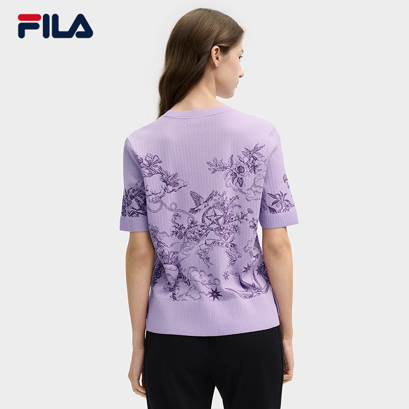 FILA CORE LIFESTYLE HERITAGE LUCKY TAROT Women Knit  Short SleeveTop (Violet)