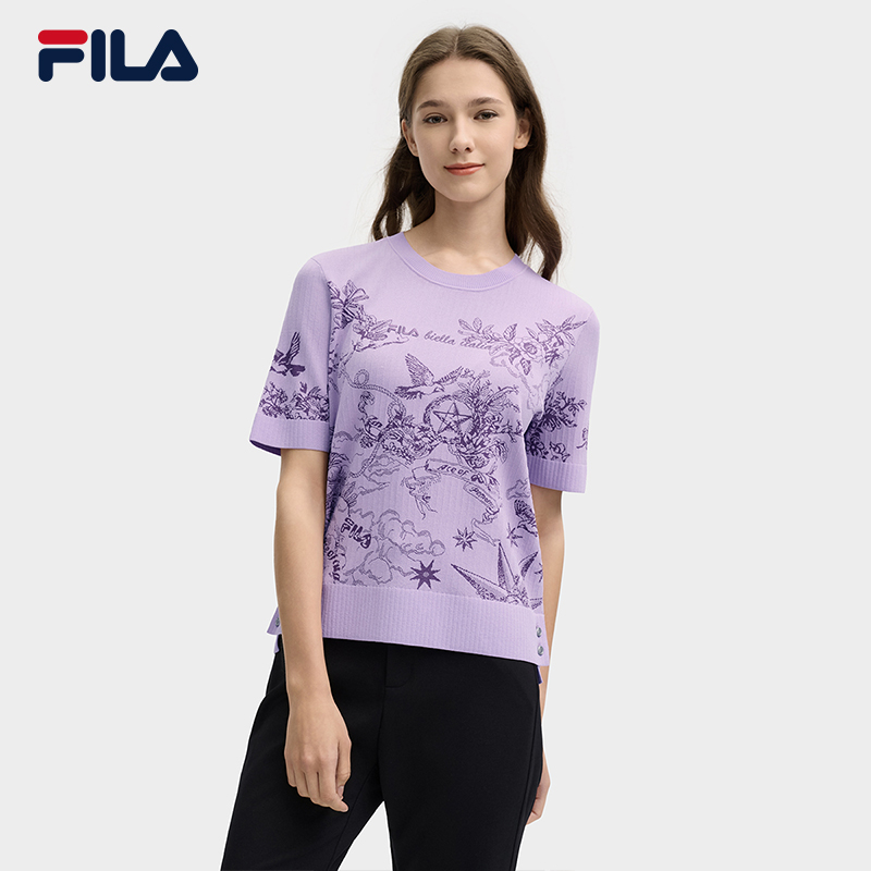 FILA CORE LIFESTYLE HERITAGE LUCKY TAROT Women Knit  Short SleeveTop (Violet)