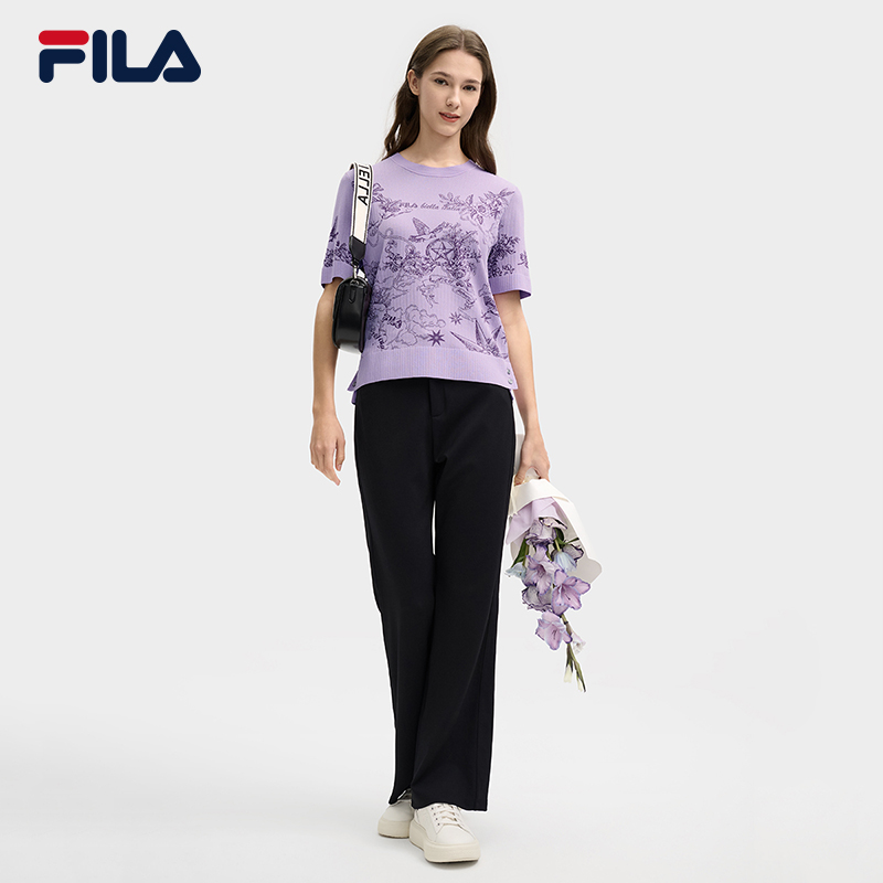FILA CORE LIFESTYLE HERITAGE LUCKY TAROT Women Knit  Short SleeveTop (Violet)