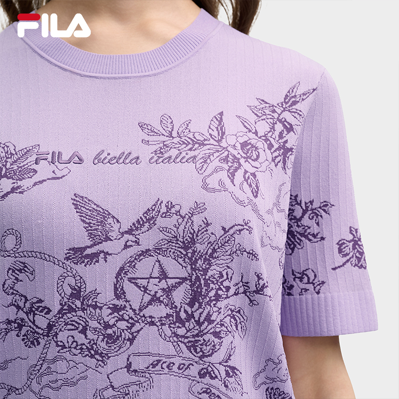FILA CORE LIFESTYLE HERITAGE LUCKY TAROT Women Knit  Short SleeveTop (Violet)