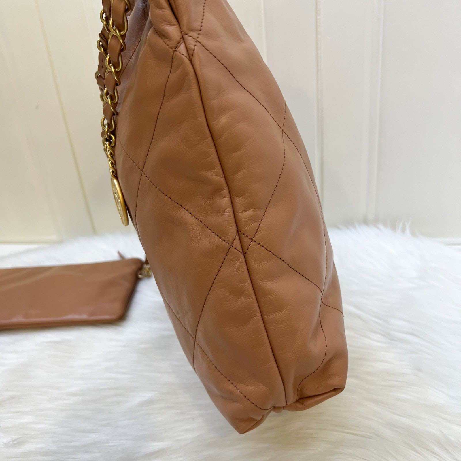 Chanel 22 Medium Hobo Handbag in Caramel Calfskin and AGHW · v2