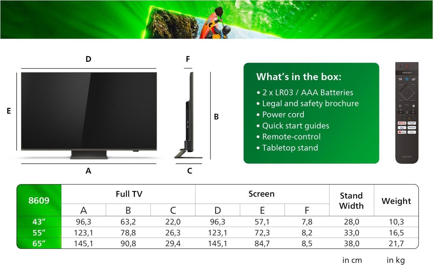 PHILIPS 43‑inch, 55‑inch, 4K Ambilight-tv's, 43PUS8009, 43PUS8609, 55PML8709, 55PML9009 (UHD 4K, SMART-TV, Ambilight)