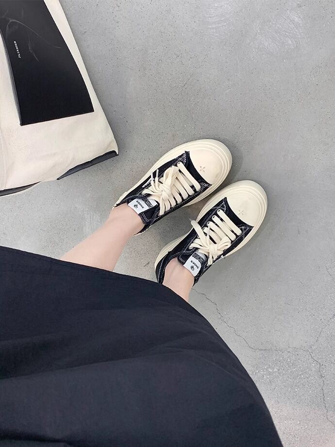 Women's Low Top round Toe Laced Canvas Shoes Thick Bottom Cross Pattern White Sneakers Worn in Dirty Looking Shoes · v11