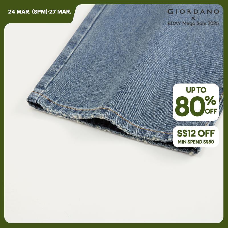 Giordano Women Retro washed high waist wide leg denim pants Free Shipping 18415506 · v2