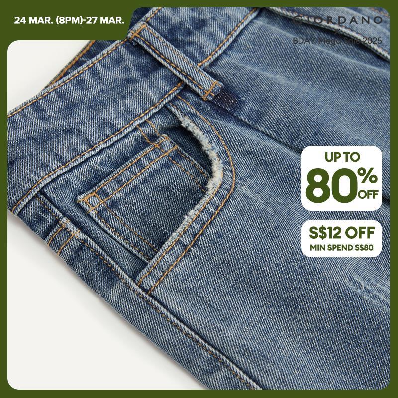 Giordano Women Retro washed high waist wide leg denim pants Free Shipping 18415506 · v2