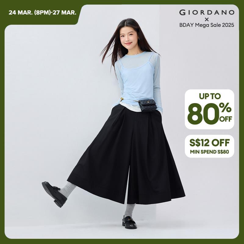 Giordano Women Pleated half elastic waist crop skirt pants Free Shipping 18425502 · v3