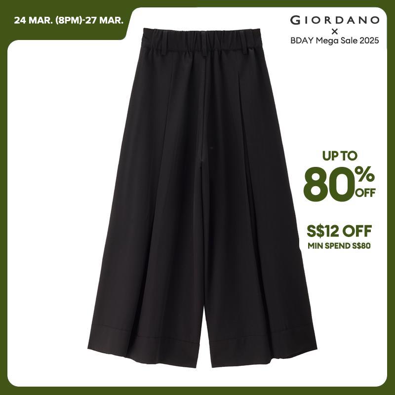 Giordano Women Pleated half elastic waist crop skirt pants Free Shipping 18425502 · v3