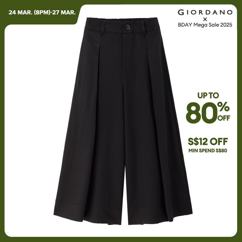 Giordano Women Pleated half elastic waist crop skirt pants Free Shipping 18425502 · v3