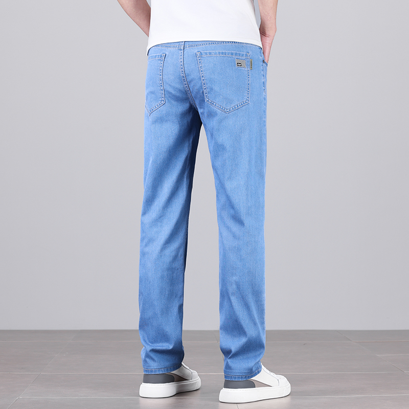 Summer Men's Baggy Jeans Blue UltraThin Classic Soft Breathable Business Casual Straight-leg Stretch Denim Trousers Male