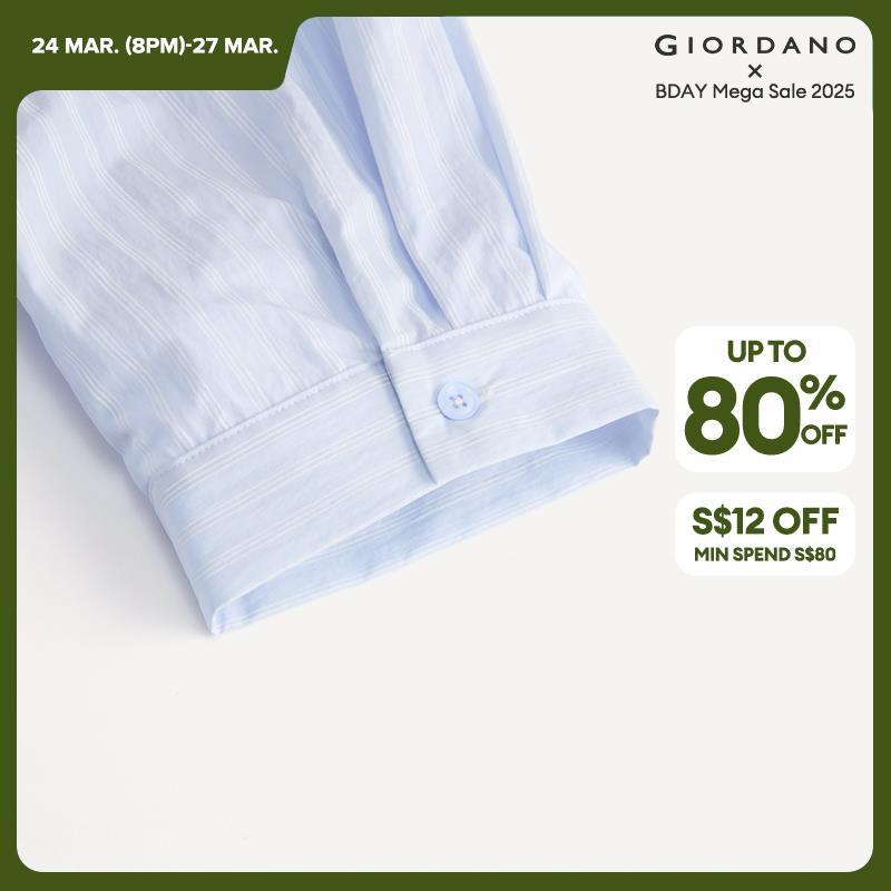 Giordano Women V-neck collar tie waist stripe shirt Free Shipping 18345505