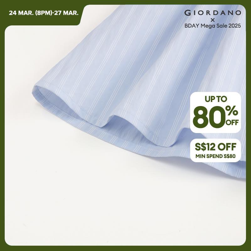 Giordano Women V-neck collar tie waist stripe shirt Free Shipping 18345505