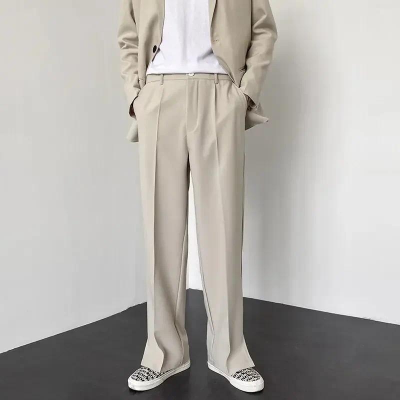 Summer New Men's Suit Pants Korean Style Streetwear Fashion Slim Fit Casual Pants Male Personalized Slit Loose Long Pants