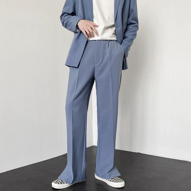 Summer New Men's Suit Pants Korean Style Streetwear Fashion Slim Fit Casual Pants Male Personalized Slit Loose Long Pants
