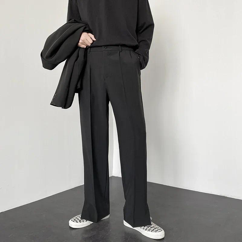 Summer New Men's Suit Pants Korean Style Streetwear Fashion Slim Fit Casual Pants Male Personalized Slit Loose Long Pants