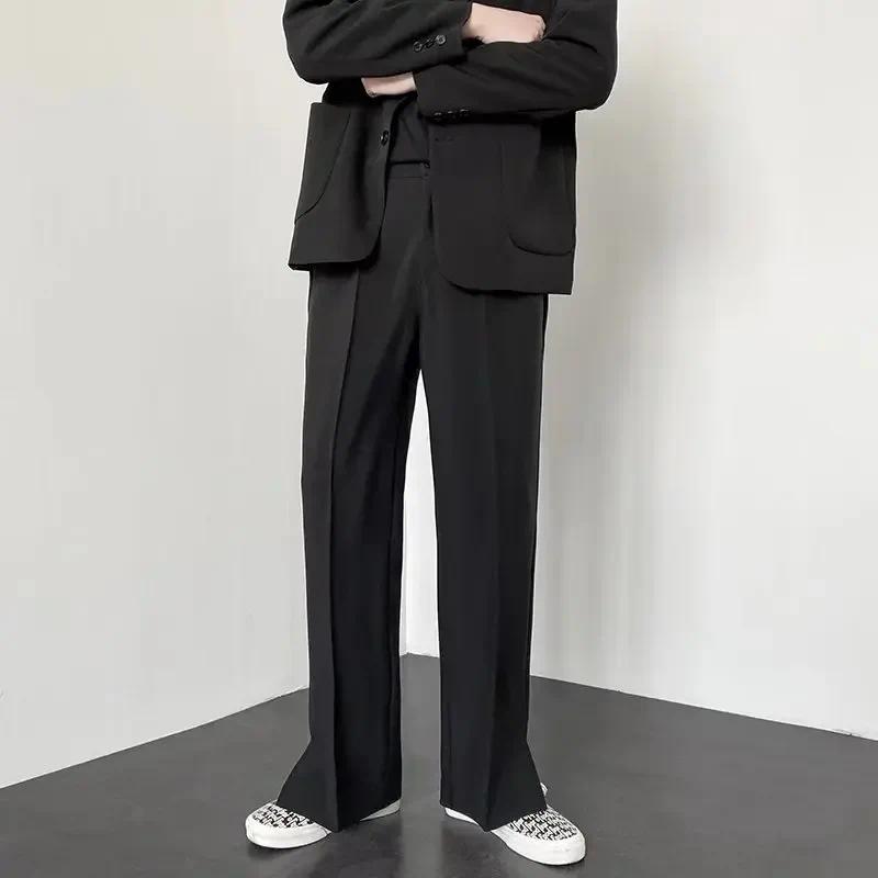 Summer New Men's Suit Pants Korean Style Streetwear Fashion Slim Fit Casual Pants Male Personalized Slit Loose Long Pants